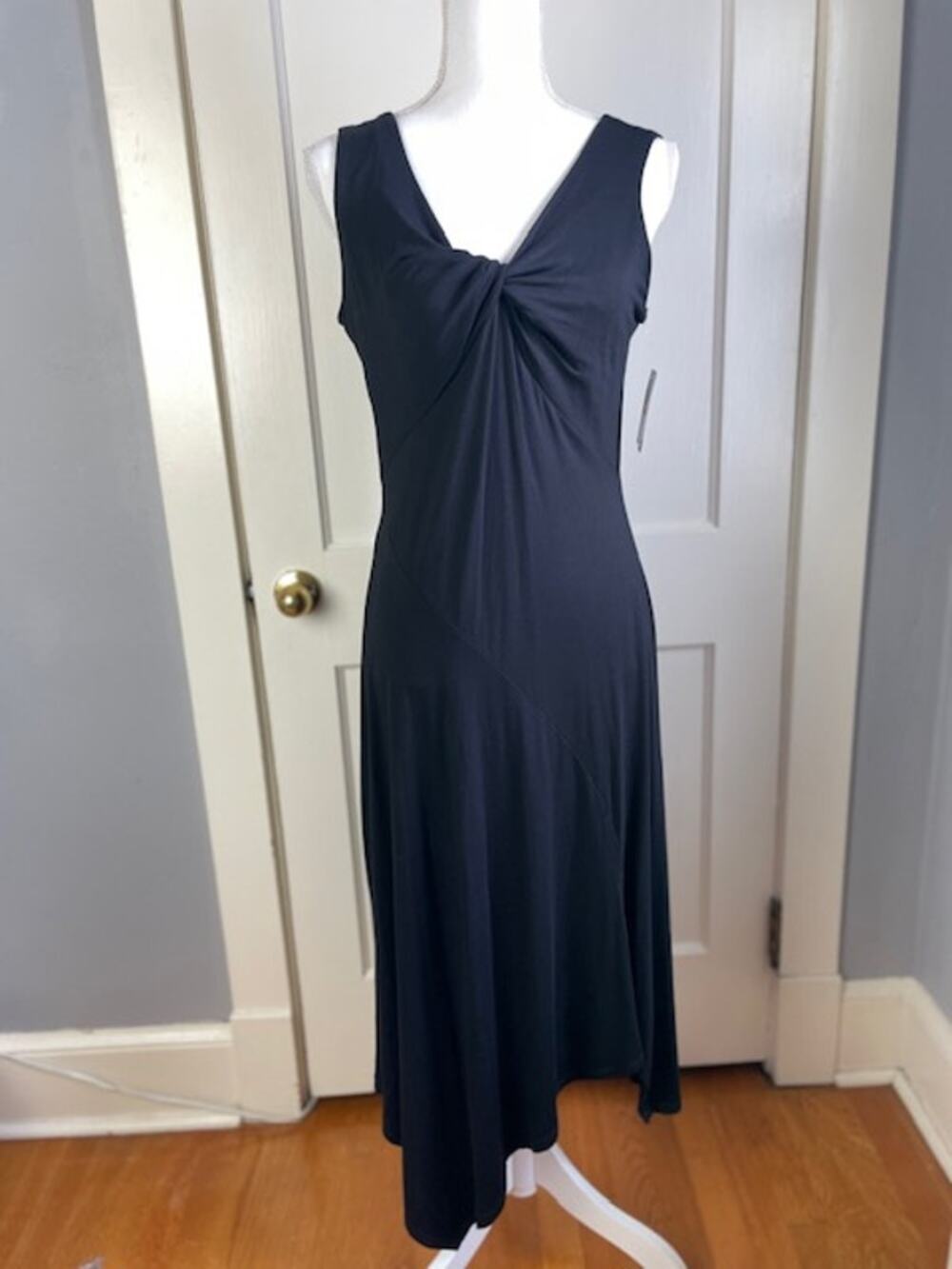 Spense Black Bodycon Sheath Cocktail Dress Twist Front Asymmetrical Hem NWT M